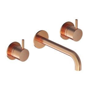 Afbouwdeel - Inbouw wastafelmengkraan 3 gats met inbouwbrug en 18 cm uitloop BC - Living Colours vormen een Poetsbaar patina CB005TEXT18BC