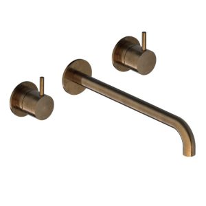 Afbouwdeel - Inbouw wastafelmengkraan 3 gats met inbouwbrug en 25 cm uitloop AB - Living Colours vormen een Poetsbaar patina CB005TEXT25AB