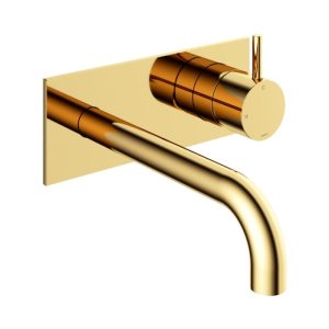 Afbouwdeel - Inbouw wastafelmengkraan met achterplaat en 3 + 3 inbouwsysteem en 18 cm uitloop NBP PVD CB006EXT18NBP