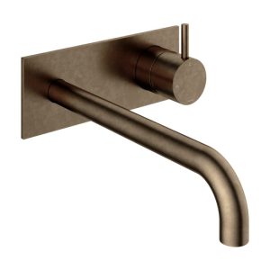 Afbouwdeel - Inbouw wastafelmengkraan met achterplaat en 3 + 3 inbouwsysteem en 25 cm uitloop AB - Living Colours vormen een Poetsbaar patina CB006EXT25AB