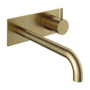 Afbouwdeel - Inbouw wastafelmengkraan met achterplaat en 3 + 3 inbouwsysteem en 25 cm uitloop BB - Living Colours vormen een Poetsbaar patina CB006EXT25BB