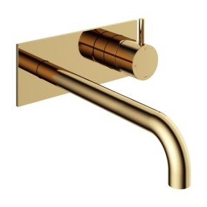 Afbouwdeel - Inbouw wastafelmengkraan met achterplaat en 3 + 3 inbouwsysteem en 25 cm uitloop NB  - Living Colours vormen een Poetsbaar patina CB006EXT25NB