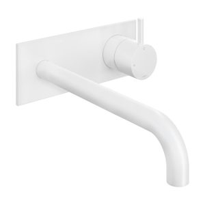 Afbouwdeel - Inbouw wastafelmengkraan met achterplaat en 3 + 3 inbouwsysteem en 25 cm uitloop WH CB006EXT25WH