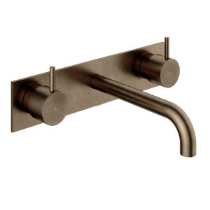 Afbouwdeel - Inbouw wastafelmengkraan 3 gats met inbouwbrug en achterplaat en 18 cm uitloop AB - Living Colours vormen een Poetsbaar patina CB006TEXT18AB