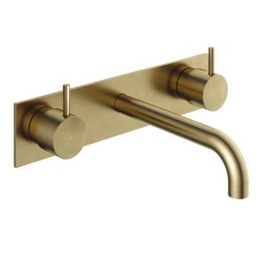 Afbouwdeel - Inbouw wastafelmengkraan 3 gats met inbouwbrug en achterplaat en 18 cm uitloop BB - Living Colours vormen een Poetsbaar patina CB006TEXT18BB