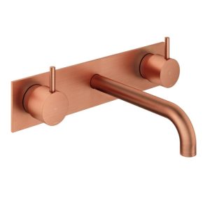 Afbouwdeel - Inbouw wastafelmengkraan 3 gats met inbouwbrug en achterplaat en 18 cm uitloop BC - Living Colours vormen een Poetsbaar patina CB006TEXT18BC