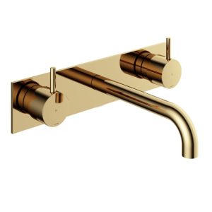 Afbouwdeel - Inbouw wastafelmengkraan 3 gats met inbouwbrug en achterplaat en 18 cm uitloop NB  - Living Colours vormen een Poetsbaar patina CB006TEXT18NB