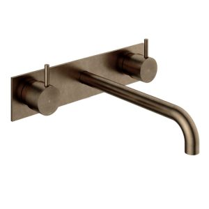 Afbouwdeel - Inbouw wastafelmengkraan 3 gats met inbouwbrug en achterplaat en 25 cm uitloop AB - Living Colours vormen een Poetsbaar patina CB006TEXT25AB