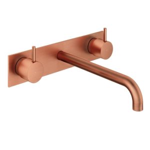 Afbouwdeel - Inbouw wastafelmengkraan 3 gats met inbouwbrug en achterplaat en 25 cm uitloop BC - Living Colours vormen een Poetsbaar patina CB006TEXT25BC