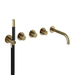 Hotbath Afbouwdeel - Inbouw bad thermostaat met 2 stopkranen met uitloop BB - Living Colours vormen een Poetsbaar patina CB7072EXTBB