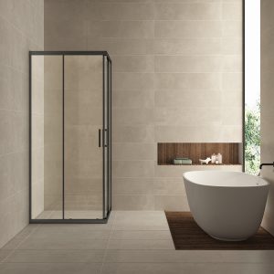 Wiesbaden Skyline hoekinstap cabine met 2 schuifdeuren 800 x 800 x 2000 x 8 mm nano helder glas/mat zwart