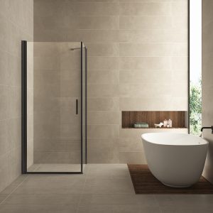 Wiesbaden Salone cabine met 1 draaideur 900 x 900 x 2000 x 8 mm nano helder glas/mat zwart