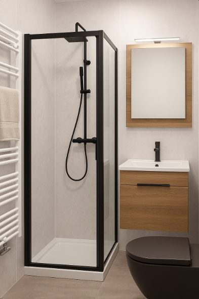 Stijlvolle badkamer voor tiny house met wandpanelen